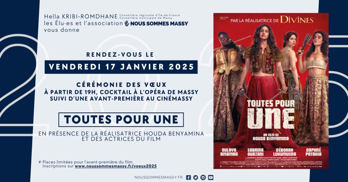 <time>vendredi 17 janvier 2025 à 19h00</time>Cérémonie des vœux 2025 avec en avant-première le film "Toutes pour une"